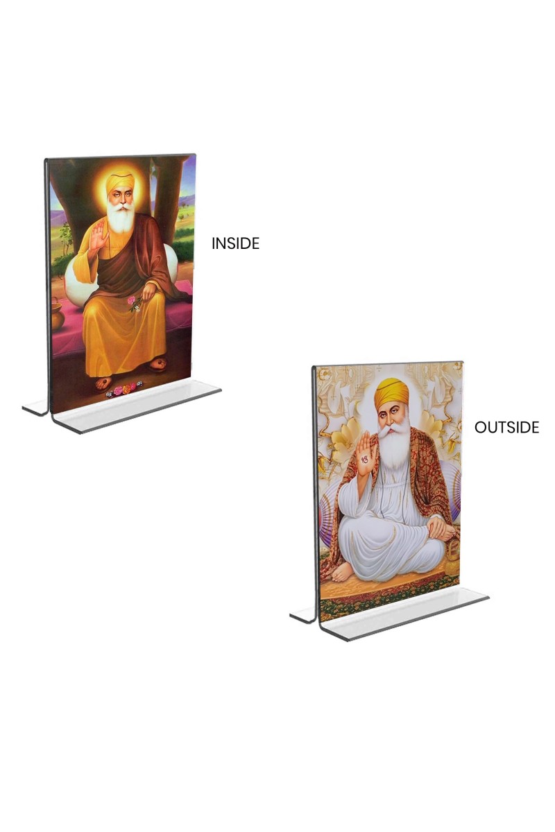 Guru Nanak Acrylic T-Style Photo Stand - 9x11 Inches, Compact and Stylish Spiritual Display, easily change 2 photos (Pack of 1)