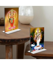 Debi Saraswati & Debi Lakshmi Acrylic T-Style Photo Stand - 5x7 Inches, Compact and Stylish Spiritual Display, easily change 2 photos (Pack of 1)