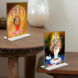 Debi Saraswati & Debi Lakshmi Acrylic T-Style Photo Stand - 11x13 Inches, Compact and Stylish Spiritual Display, easily change 2 photos (Pack of 1) Debi Saraswati & Debi Lakshmi Acrylic T-Style Photo Stand - 11x13 Inches, Compact and Stylish Spiritual Display, easily change 2 photos (Pack of 1)