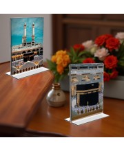 Mecca Madina Acrylic T-Style Photo Stand - 9x11 Inches, Compact and Stylish Spiritual Display, easily change 2 photos (Pack of 1)