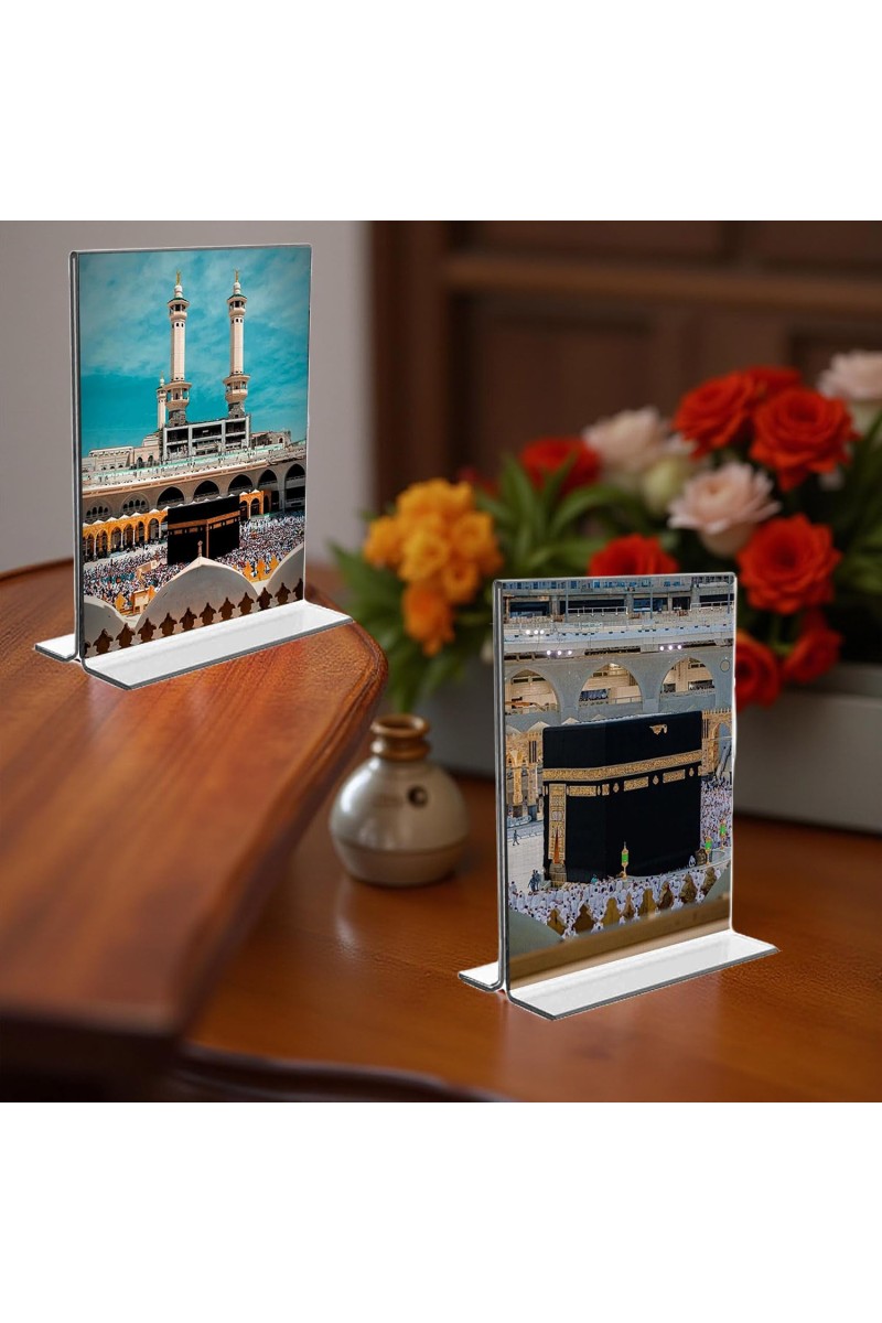 Mecca Madina Acrylic T-Style Photo Stand - 9x11 Inches, Compact and Stylish Spiritual Display, easily change 2 photos (Pack of 1)