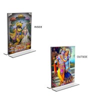 Sri Radha Sri Krishna Acrylic T-Style Photo Stand - 11x13 Inches, Compact and Stylish Spiritual Display, easily change 2 photos (Pack of 1)