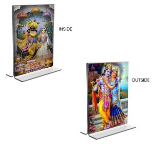 Sri Radha Sri Krishna Acrylic T-Style Photo Stand, Compact and Stylish Spiritual Display, easily change 2 photos (Pack of 1) Sri Radha Sri Krishna Acrylic T-Style Photo Stand, Compact and Stylish Spiritual Display, easily change 2 photos (Pack of 1)