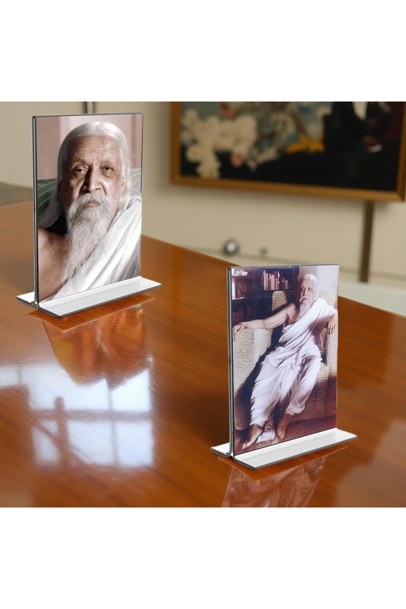 Sri Aurobindo Acrylic T-Style Photo Stand - 9x11 Inches, Compact and Stylish Spiritual Display, easily change 2 photos (Pack of 1)