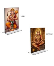 Sri Hanuman Acrylic T-Style Photo Stand - 5x7 Inches, Compact and Stylish Spiritual Display, easily change 2 photos (Pack of 1)