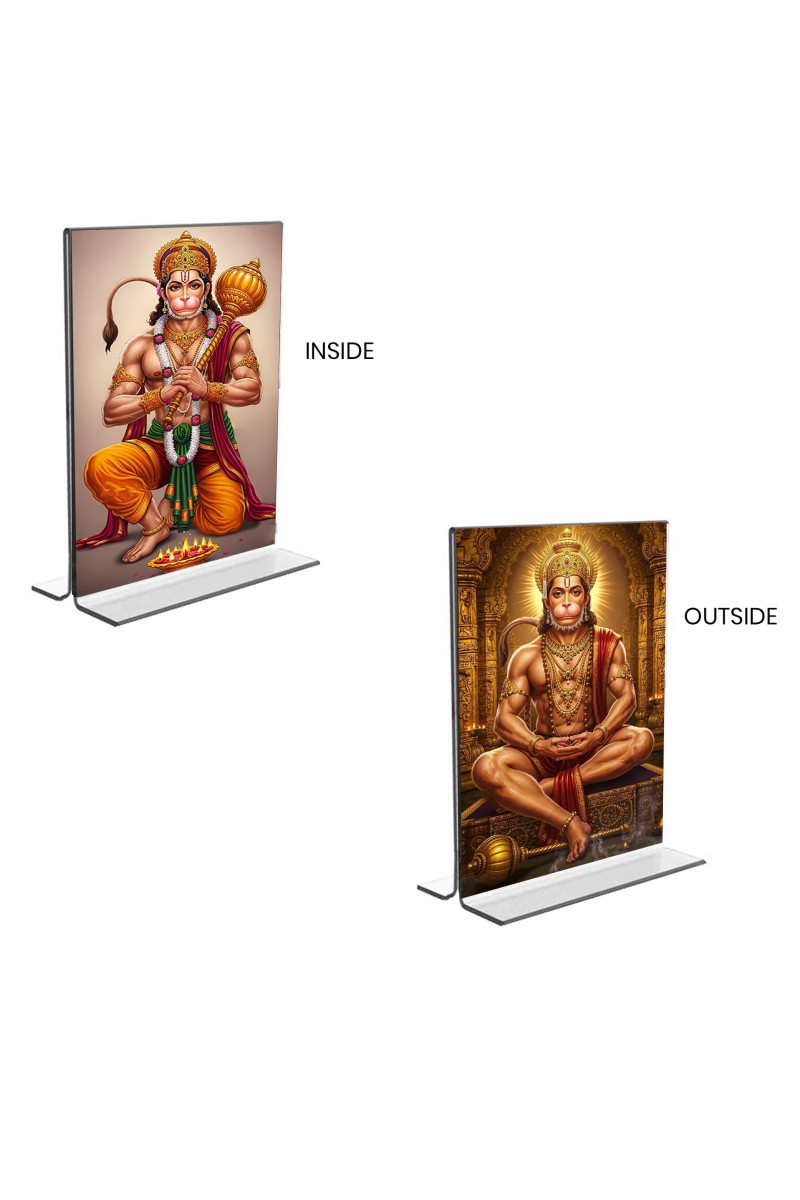 Sri Hanuman Acrylic T-Style Photo Stand - 5x7 Inches, Compact and Stylish Spiritual Display, easily change 2 photos (Pack of 1)