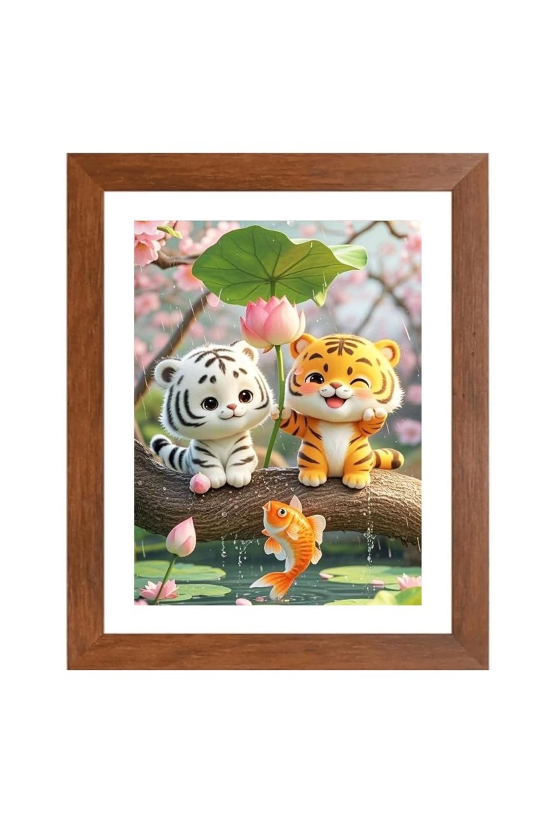 AI Funny Cute Cat Art Picture for Kids - 10x14 inches, Brown Color - Perfect Wall Decor for Children's Room