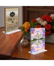 Taj Mahal & Mecca Madina Acrylic T-Style Photo Stand - 5x7 Inches, Compact and Stylish Spiritual Display, easily change 2 photos (Pack of 1)