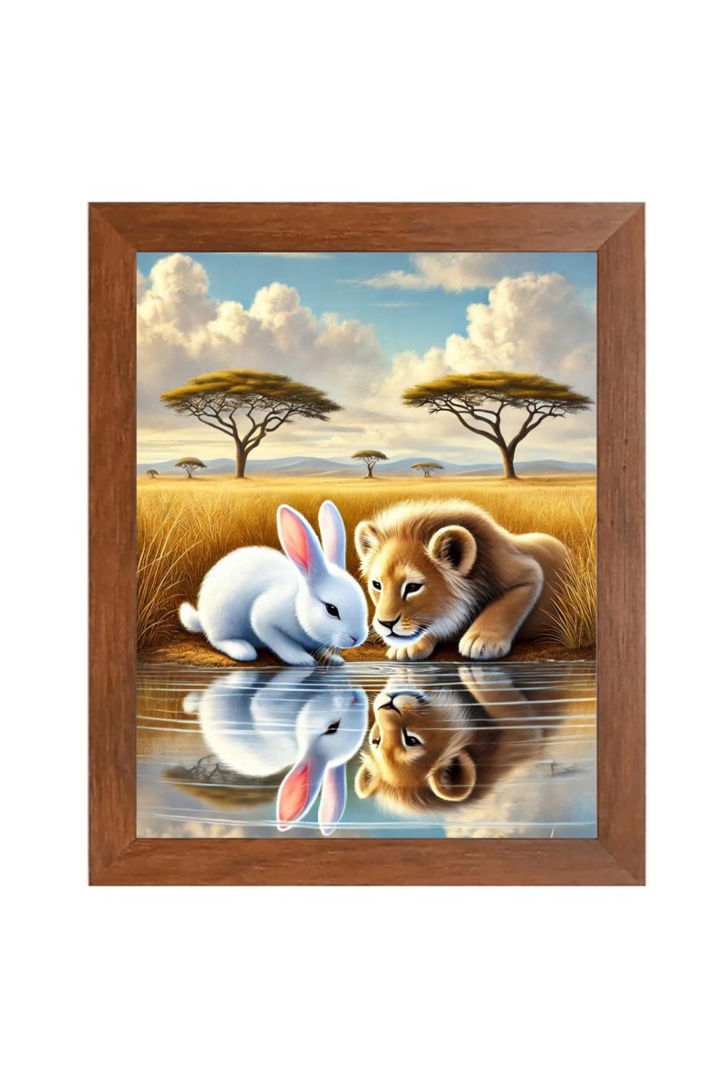 AI Funny Lion with Squirrel Art Picture for Kids - 14x18 inches, Brown Color - Perfect Wall Decor for Children's Room