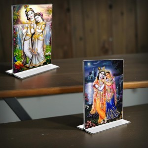 Sri Radha Sri Krishna Acrylic T-Style Photo Stand, Compact and Stylish Spiritual Display, easily change 2 photos (Pack of 1) Sri Radha Sri Krishna Acrylic T-Style Photo Stand, Compact and Stylish Spiritual Display, easily change 2 photos (Pack of 1)