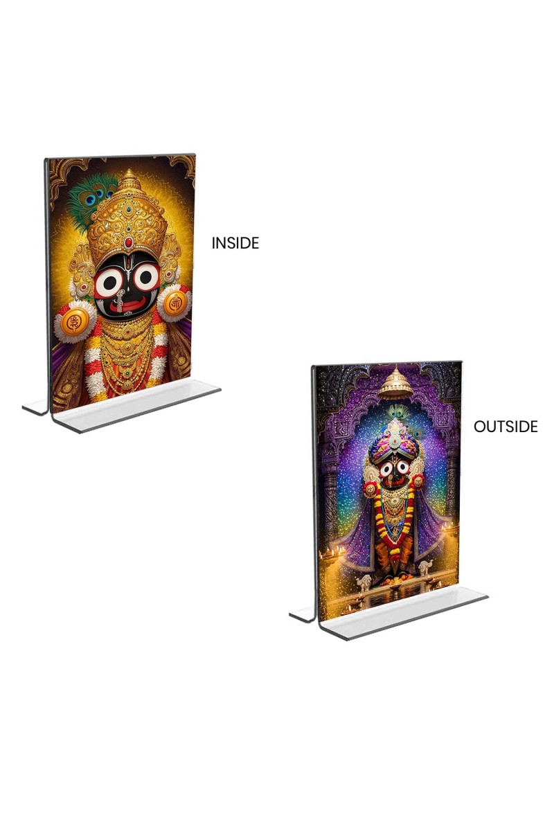 Lord Jagannath Acrylic T-Style Photo Stand - 11x13 Inches, Compact and Stylish Spiritual Display, easily change 2 photos (Pack of 1)