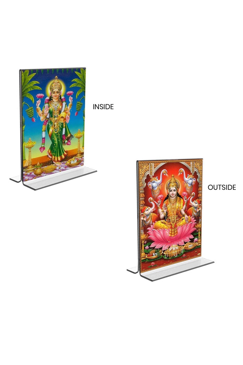 Debi Lakshmi Acrylic T-Style Photo Stand - 7x9 Inches, Compact and Stylish Spiritual Display, easily change 2 photos (Pack of 1)