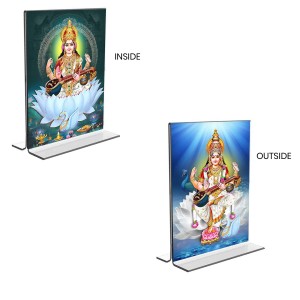 Debi Saraswati Acrylic T-Style Photo Stand, Compact and Stylish Spiritual Display, easily change 2 photos (Pack of 1)
