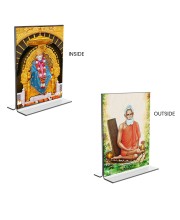 Sai Baba & Lokenath Baba Acrylic T-Style Photo Stand - 11x13 Inches, Compact and Stylish Spiritual Display, easily change 2 photos (Pack of 1)