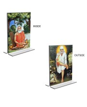 Lokenath Baba & Sai Baba Acrylic T-Style Photo Stand - 11x13 Inches, Compact and Stylish Spiritual Display, easily change 2 photos (Pack of 1)