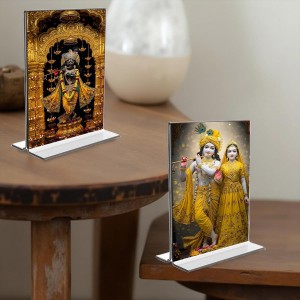 Sri Radha Krishna & Sri Krishna Acrylic T-Style Photo Stand, Compact and Stylish Spiritual Display, easily change 2 photos (Pack of 1) Sri Radha Krishna & Sri Krishna Acrylic T-Style Photo Stand, Compact and Stylish Spiritual Display, easily change 2 photos (Pack of 1)