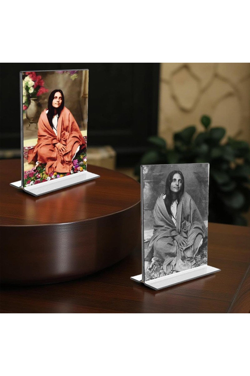 Debi Anandamayee Acrylic T-Style Photo Stand - 7x9 Inches, Compact and Stylish Spiritual Display, easily change 2 photos (Pack of 1)