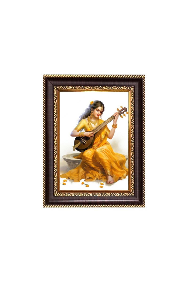 Maa Saraswathi Digital Print Photo 10.7x12.7 inches - Vibrant Religious Wall Art for Home or Office Decor.