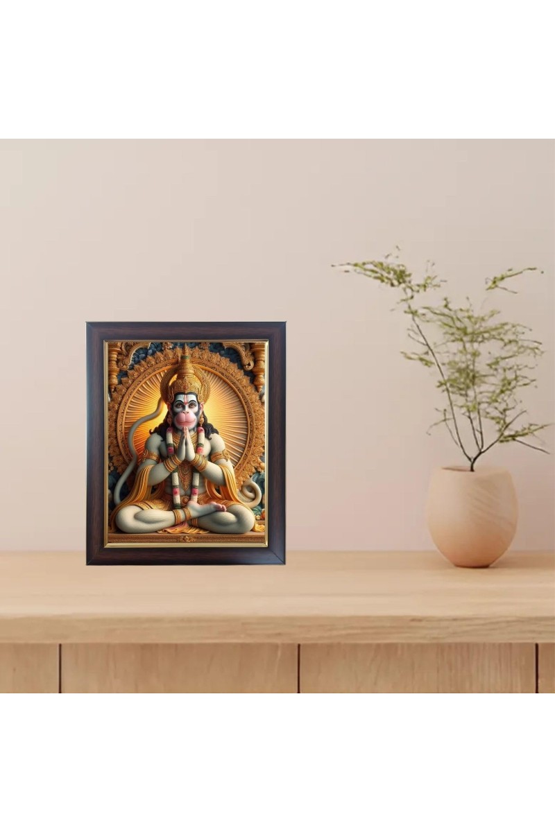 Hitech Sales Shri Hanumanji Photo Frame for Pooja Room, Temple Decor, Home Decoration and Gift (Wall and Tabletop, Rectangular, Polystyrene Frame, Printed Photo, 24 x 29 cm, Black)