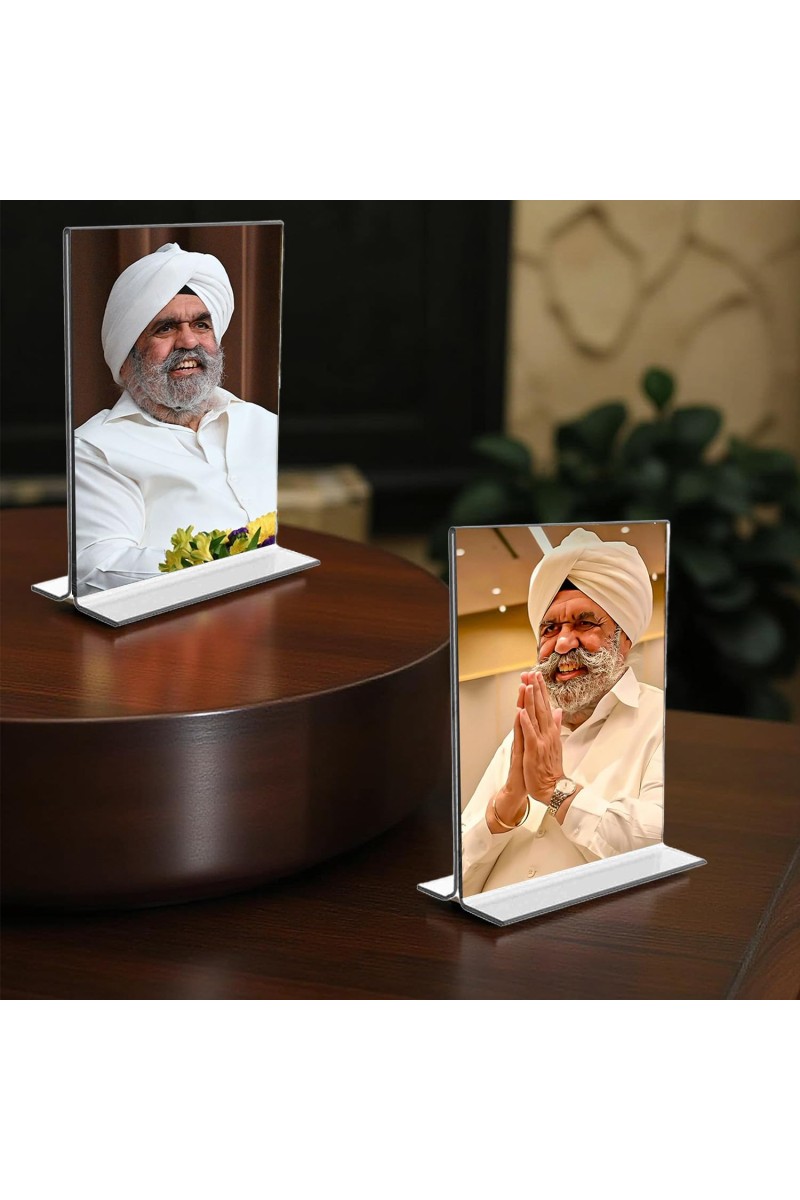 Sant Rajinder Singh ji Maharaj Acrylic T-Style Photo Stand, Compact and Stylish Spiritual Display, easily change 2 photos (Pack of 1)