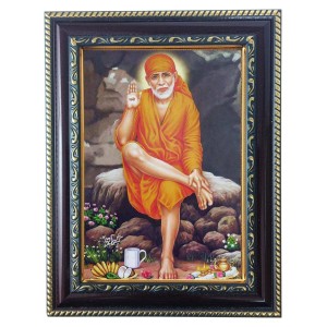 Hitech Sales Sai Baba Frame for Pooja Room, Temple and Home Decoration, Printed Photo with Floral Design Polystyrene Frame, 5 x 7 Inches - Brown, Ideal for Gifting (Pack of 1)