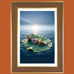 Baby Krishna Sleeping on a Leaf Photo Frame - 10x14 Inches, Brown Wooden Frame for Home, Office & Temple Decoration Baby Krishna Sleeping on a Leaf Photo Frame - 10x14 Inches, Brown Wooden Frame for Home, Office & Temple Decoration