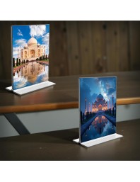 Taj Mahal Acrylic T-Style Photo Stand, Compact and Stylish Spiritual Display, easily change 2 photos (Pack of 1)