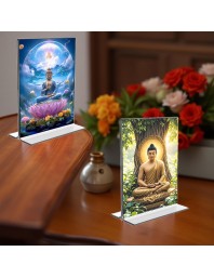 Buddha Acrylic T-Style Photo Stand - 9x11 Inches, Compact and Stylish Spiritual Display, easily change 2 photos (Pack of 1)
