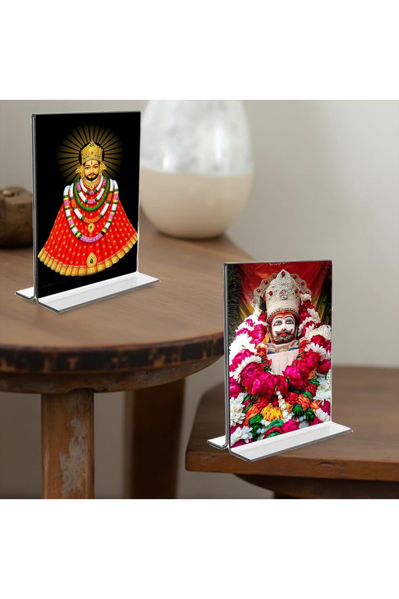 Lord Khatu shyam Acrylic T-Style Photo Stand - 11x13 Inches, Compact and Stylish Spiritual Display, easily change 2 photos (Pack of 1)