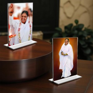 Car Desk/Table Top Maa AMRITANANDAMAYI Acrylic T-Style Photo Stand - 2.5x3.5 Inches, Compact and Stylish Spiritual Display, easily change 2 photos (Pack of 1)