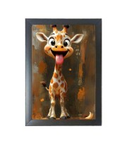 The funny Giraffe Black Photo Frame Funny Animal and Bird Cartoon Art