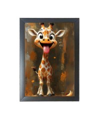 The funny Giraffe Photo Frame Funny Animal and Bird Cartoon Art, Black color, 19x23 Inch