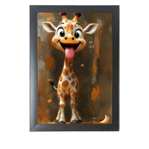 The funny Giraffe Black Photo Frame Funny Animal and Bird Cartoon Art