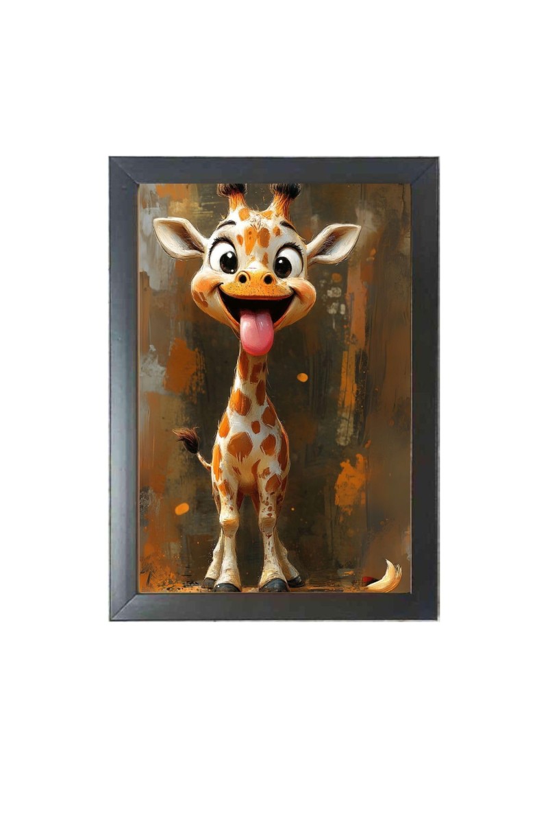 The funny Giraffe Photo Frame Funny Animal and Bird Cartoon Art, Black color, 17x21 Inch