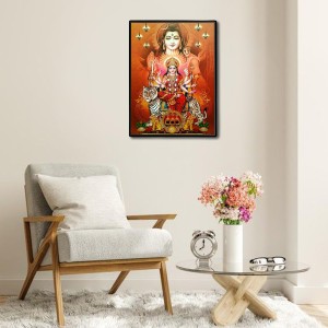 Durga with Shiva Laminated Photo - 9x11 Inches, Divine Blessings for Home & Office and Temple Decoration