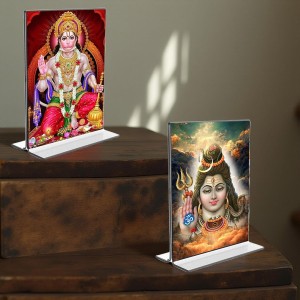 Lord Shiva & Sri Hanuman Acrylic T-Style Photo Stand - 9x11 Inches, Compact and Stylish Spiritual Display, easily change 2 photos (Pack of 1) Lord Shiva & Sri Hanuman Acrylic T-Style Photo Stand - 9x11 Inches, Compact and Stylish Spiritual Display, easily change 2 photos (Pack of 1)