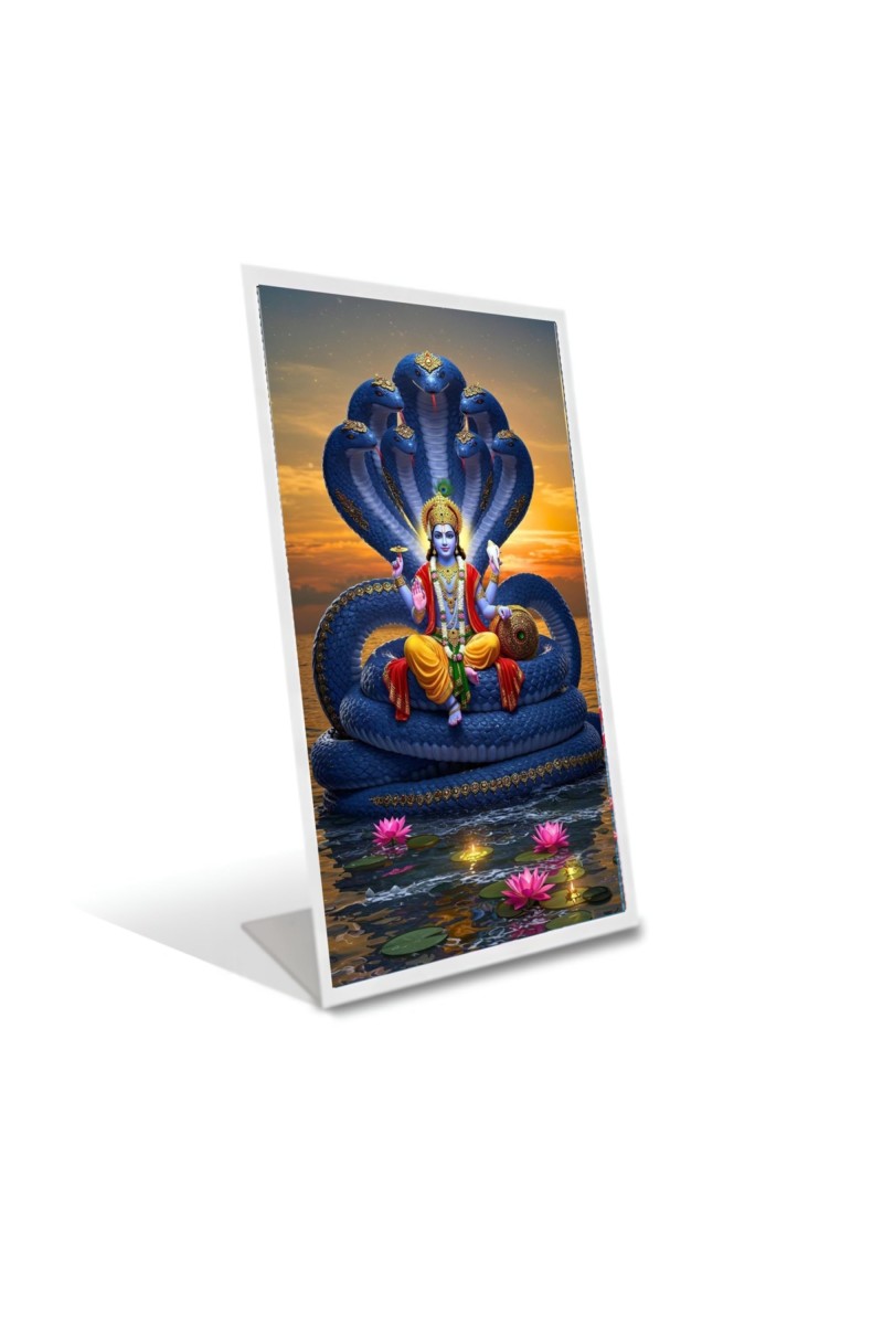 Car Desk/Table Top Lord Vishnu Acrylic L-Style Photo Stand - 2.5x3.5 Inches, Compact And Stylish Spiritual Display (F6664)