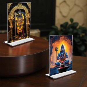 Lord Shiva Acrylic T-Style Photo Stand, Compact and Stylish Spiritual Display, easily change 2 photos (Pack of 1)