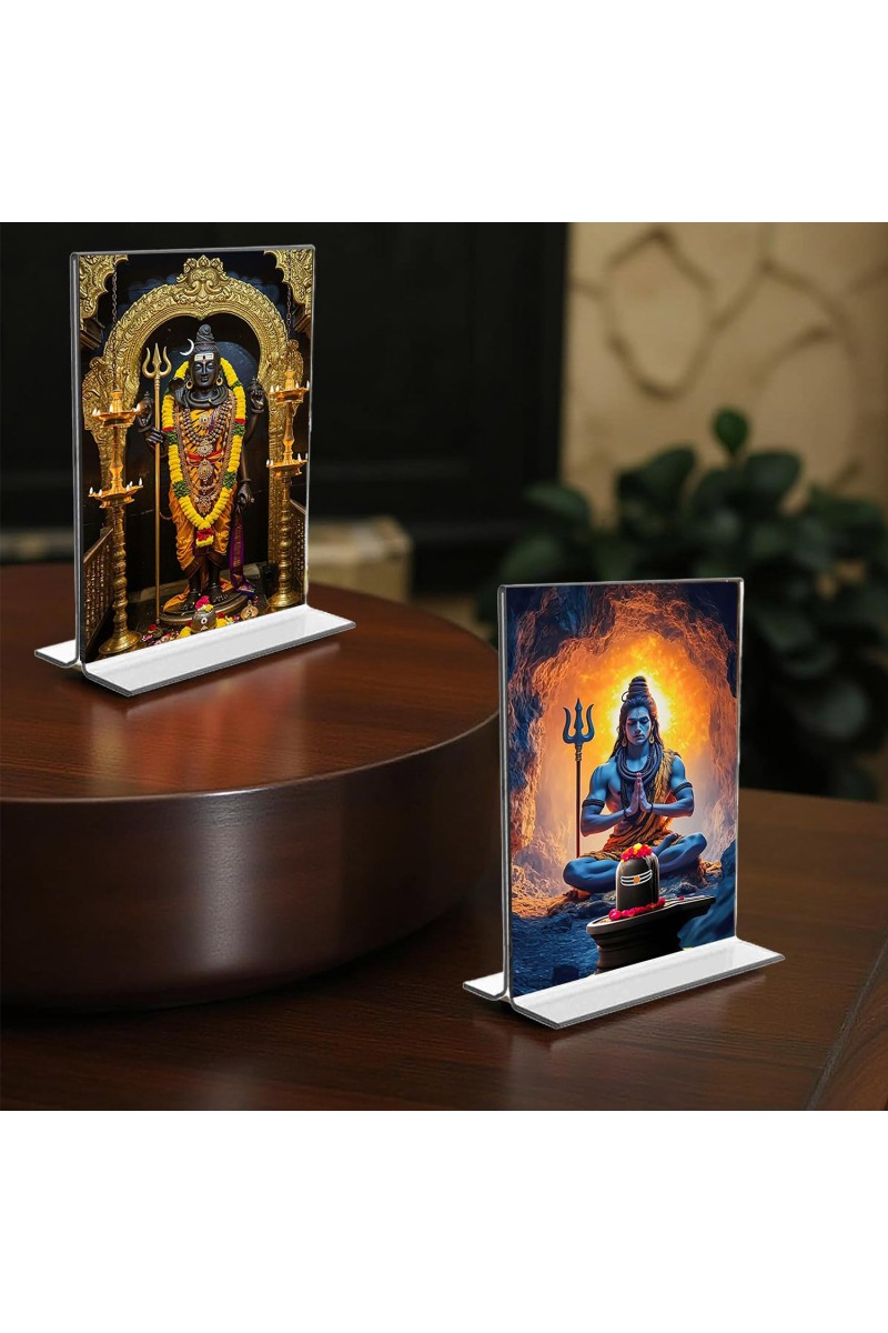 Lord Shiva Acrylic T-Style Photo Stand, Compact and Stylish Spiritual Display, easily change 2 photos (Pack of 1)