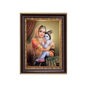 Bal Gopal with Mata Yashoda Digital Print Photo 6.7x8.7 inches - Vibrant Religious Wall Art for Home, Office and Temple Decor.