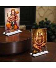 Sri Hanuman Acrylic T-Style Photo Stand - 5x7 Inches, Compact and Stylish Spiritual Display, easily change 2 photos (Pack of 1)