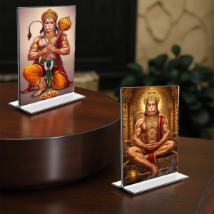 Sri Hanuman Acrylic T-Style Photo Stand, Compact and Stylish Spiritual Display, easily change 2 photos (Pack of 1)