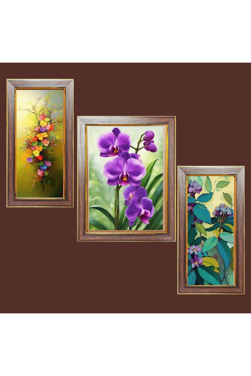 3-Pack Cute flower painting Photo Frames - 2 Pieces 6x13 Inch & 1 Piece 10x13 Inch - Rustic Wall Art for Home & Office Decor - Botanical Wall Hanging for Living Room, Bedroom, or Workspace