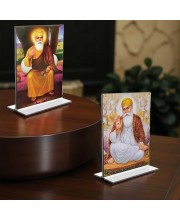 Guru Nanak Acrylic T-Style Photo Stand - 7x9 Inches, Compact and Stylish Spiritual Display, easily change 2 photos (Pack of 1)