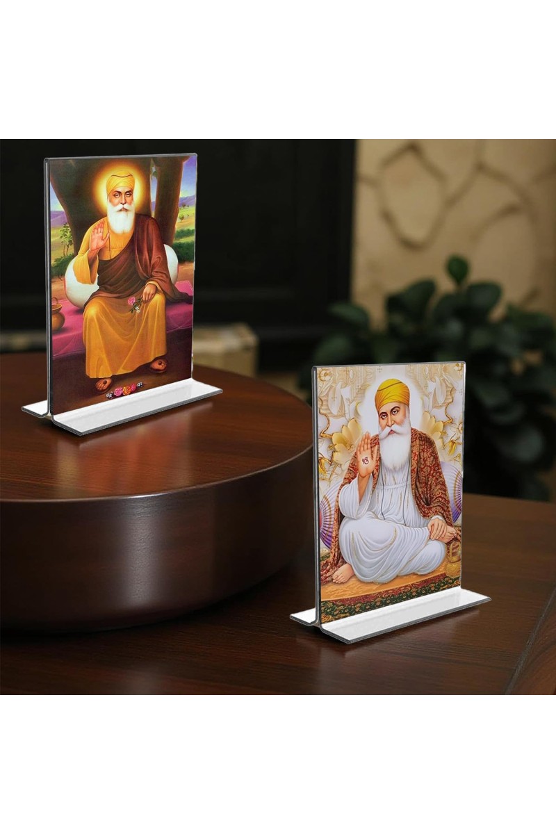 Guru Nanak Acrylic T-Style Photo Stand - 11x13 Inches, Compact and Stylish Spiritual Display, easily change 2 photos (Pack of 1)