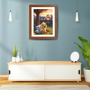 AI Funny Cute Duck With Cute Cat Art Picture for Kids - 12x16 inches, Brown Color - Perfect Wall Decor for Children's Room