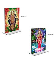 Car Desk/Table Top Maa Kali & Maa Lakshmi Acrylic T-Style Photo Stand - 2.5x3.5 Inches, Compact and Stylish Spiritual Display, easily change 2 photos (Pack of 1)