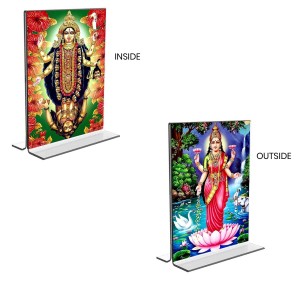 Car Desk/Table Top Maa Kali & Maa Lakshmi Acrylic T-Style Photo Stand - 2.5x3.5 Inches, Compact and Stylish Spiritual Display, easily change 2 photos (Pack of 1)