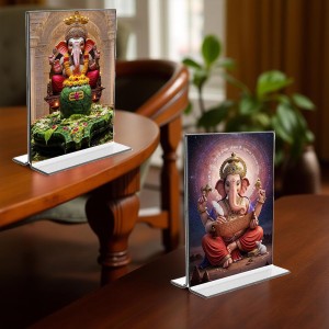 Sri Ganesh Acrylic T-Style Photo Stand, Compact and Stylish Spiritual Display, easily change 2 photos (Pack of 1)