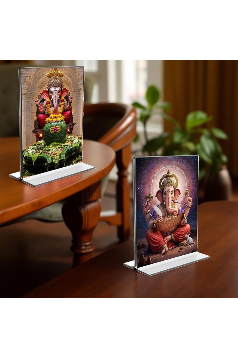 Sri Ganesh Acrylic T-Style Photo Stand, Compact and Stylish Spiritual Display, easily change 2 photos (Pack of 1)